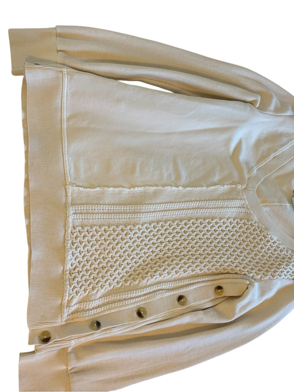 Women’s Cream V-Neck Sweater with Side Button Detail - Soft Knit - Picture 3 of 4